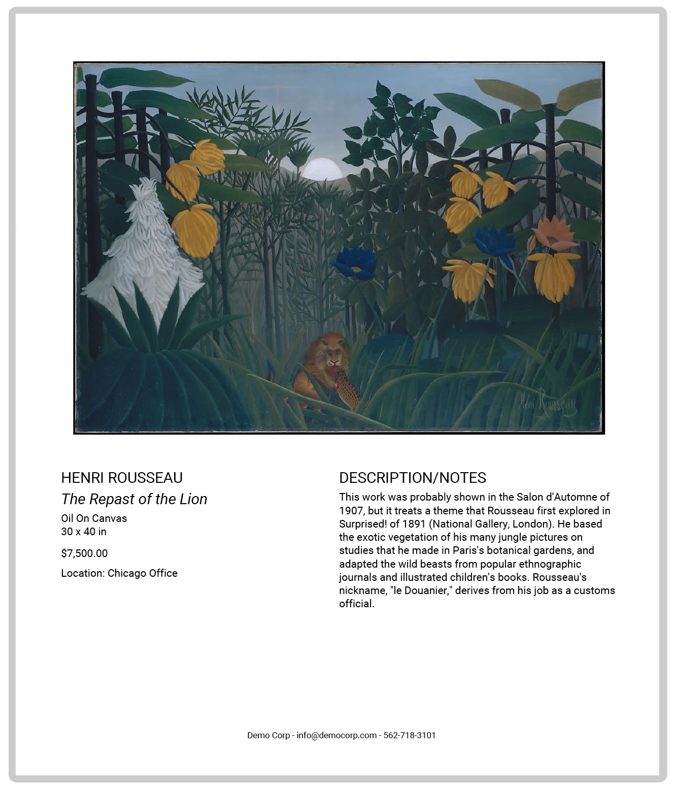 Collector portfolio page showing professional artwork documentation