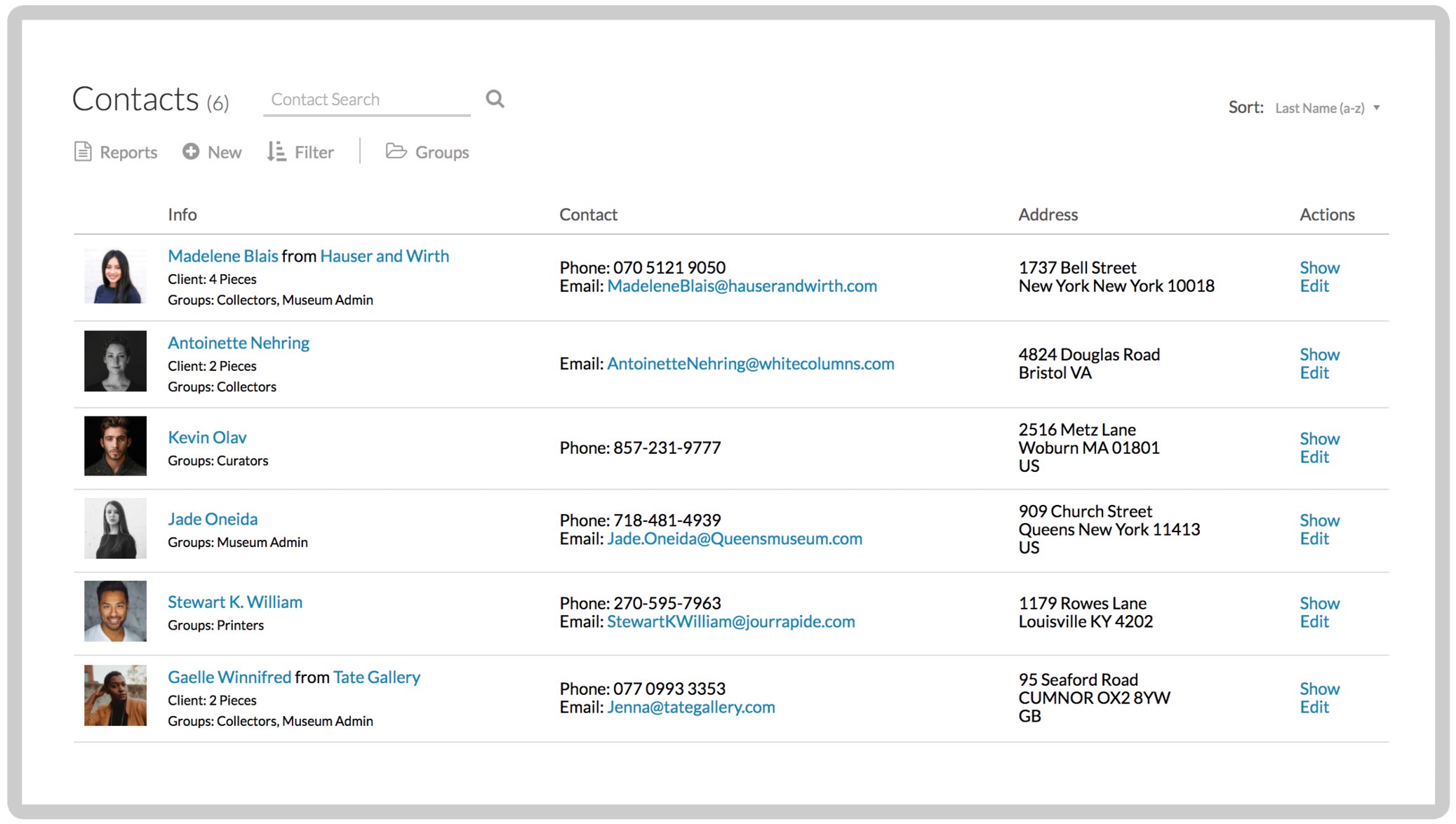 Contact management interface