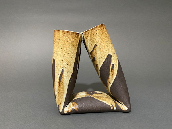 Tubular ceramic ikebana vase by Ping Wei