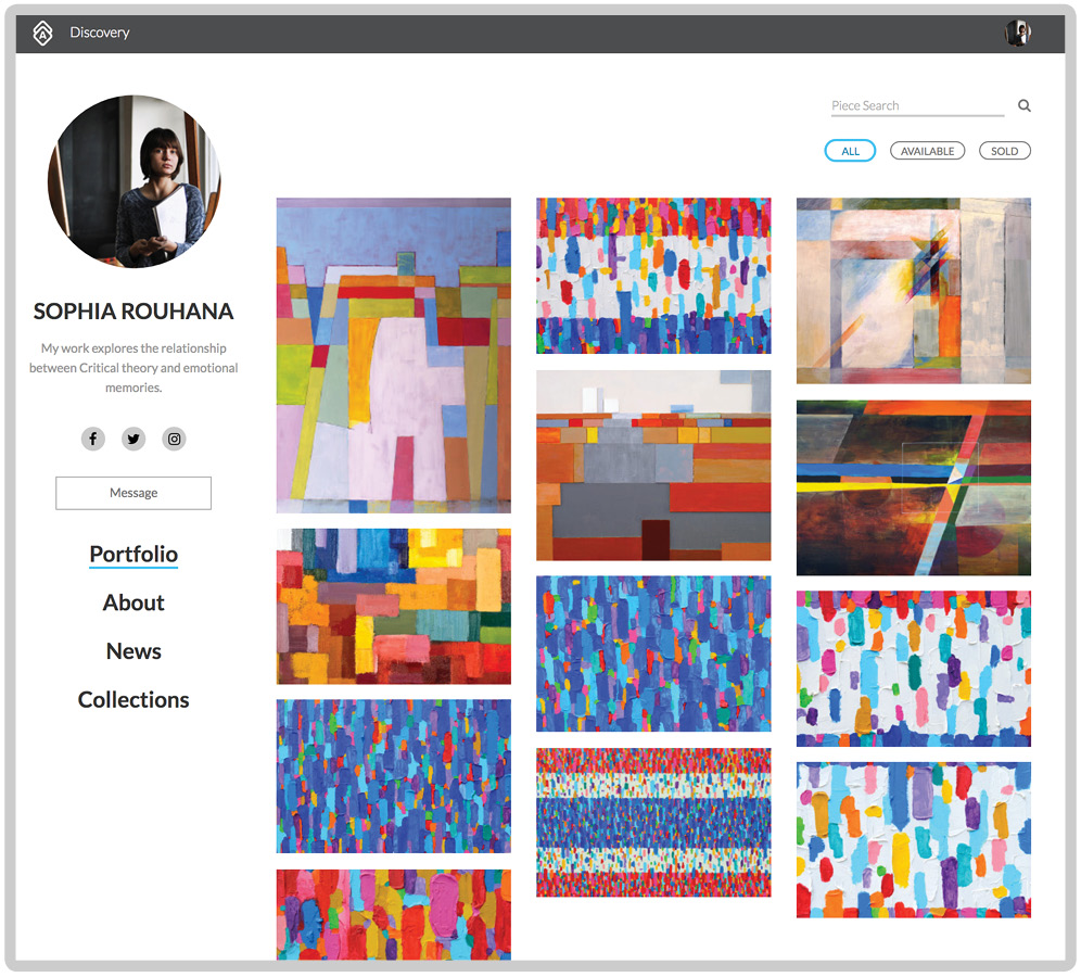 Public profile showing artwork pieces