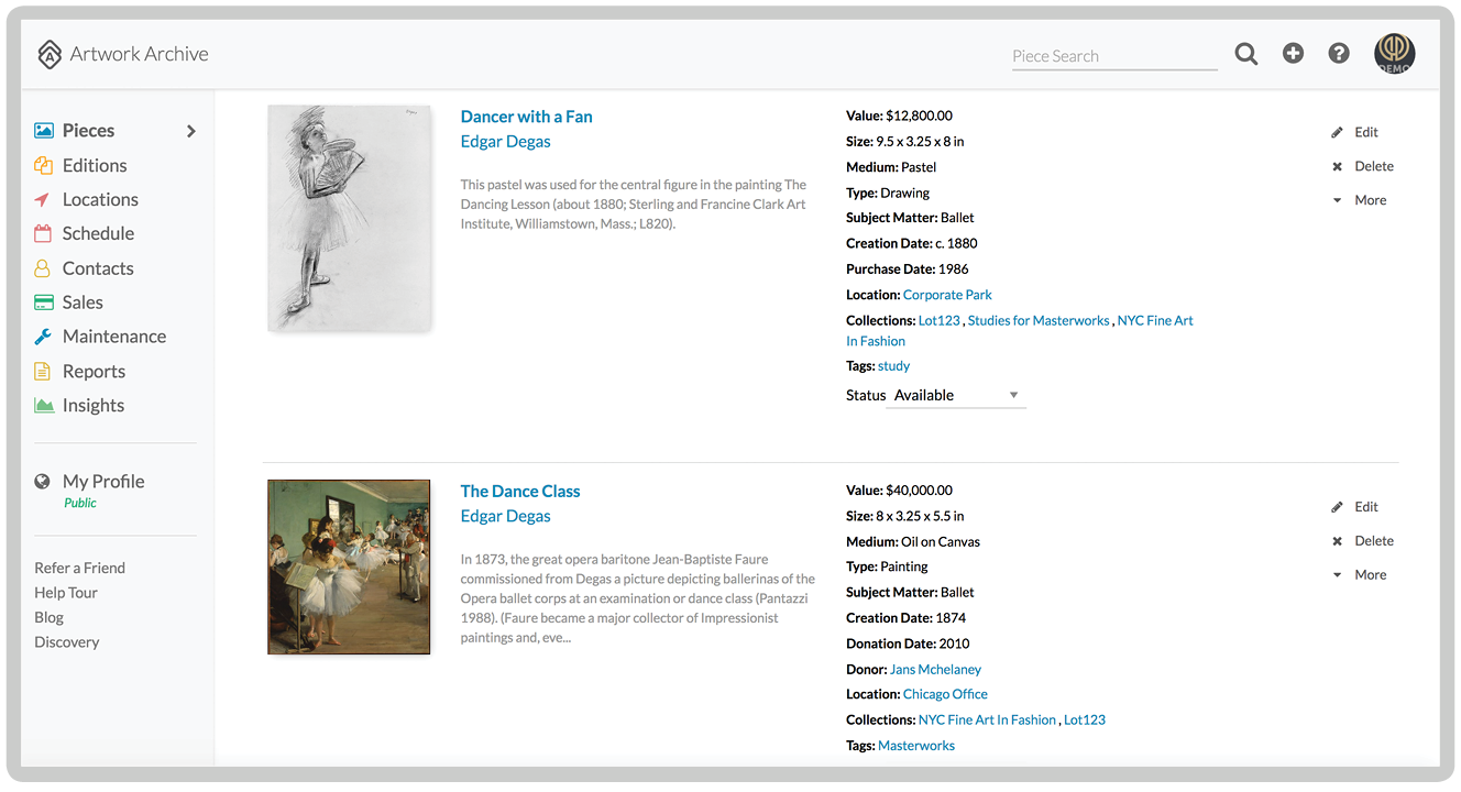Public profile showcasing art collection online