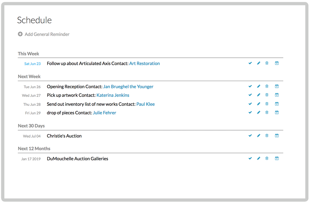 Collector schedule interface
