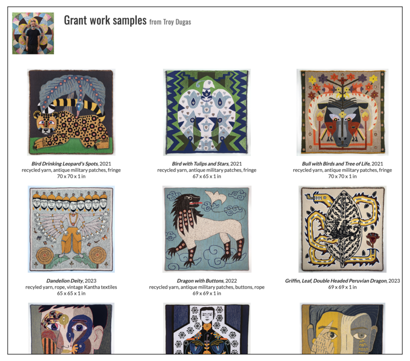 An example of an online viewing room, or Private Room on Artwork Archive from artist Troy Dugas with his work.