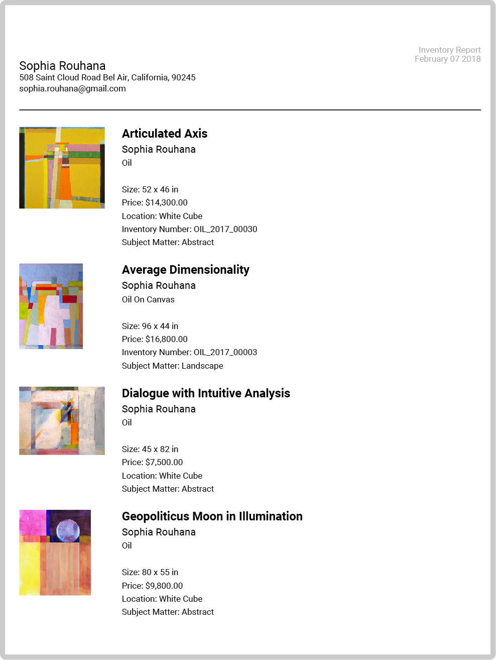 Professional Reports Inventory interface